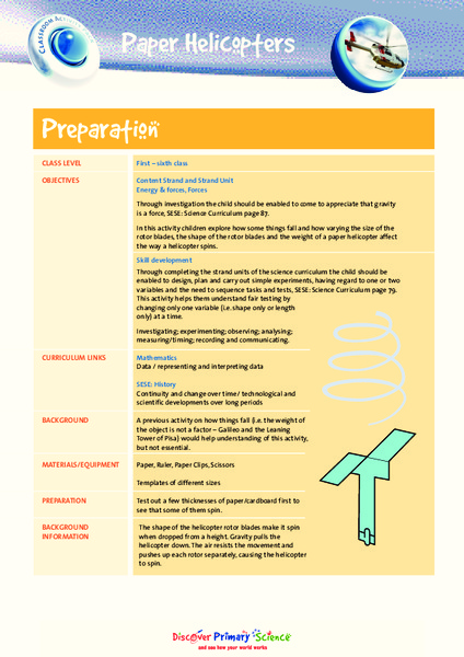 Paper Helicopters Lesson Plan