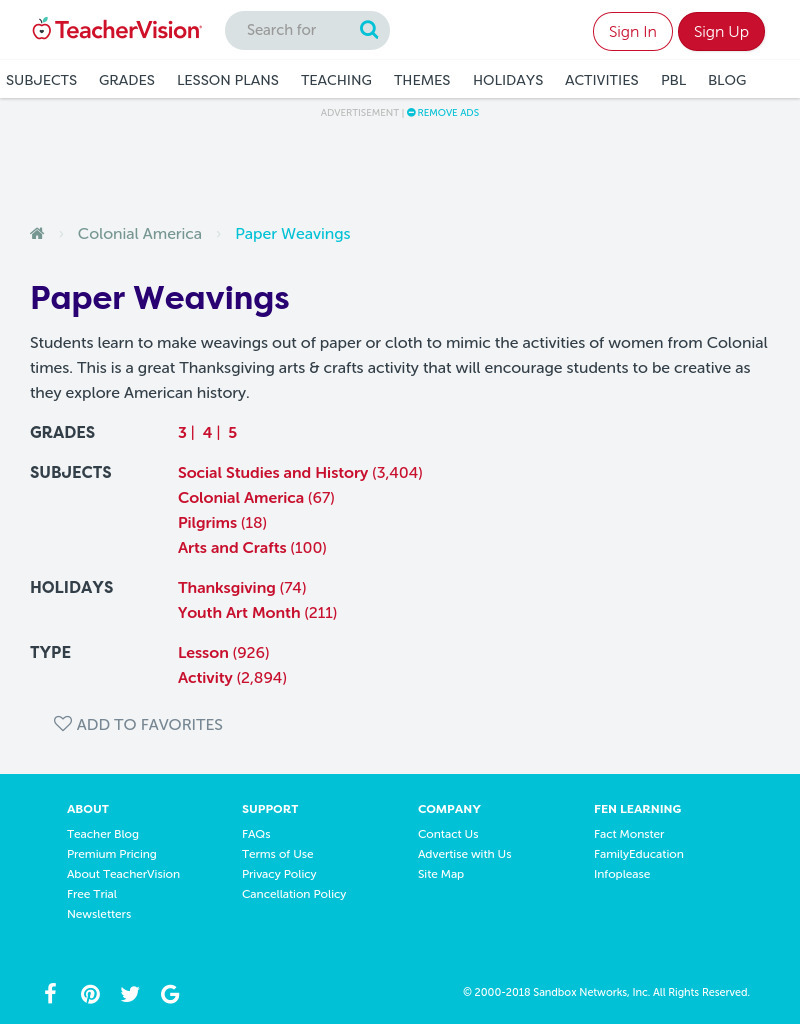 Paper Weavings Lesson Plan