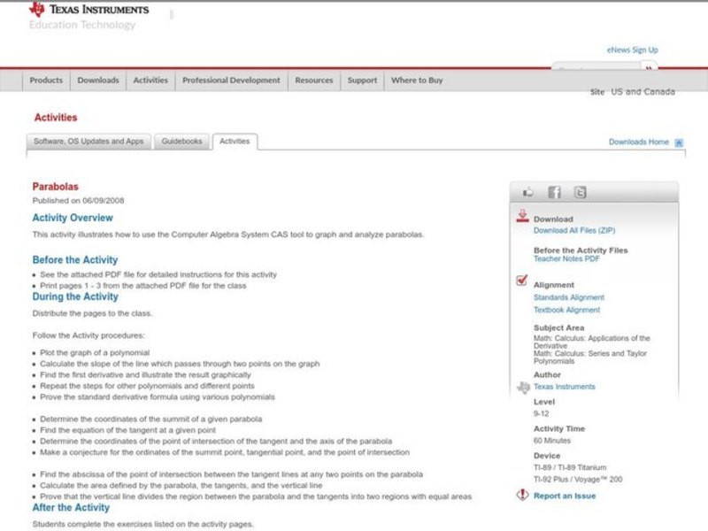Parabolas Lesson Plan