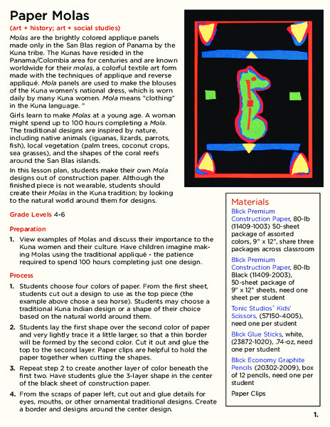 Paper Molas Lesson Plan