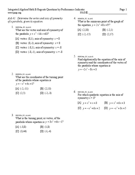 Parabolas Lesson Plan