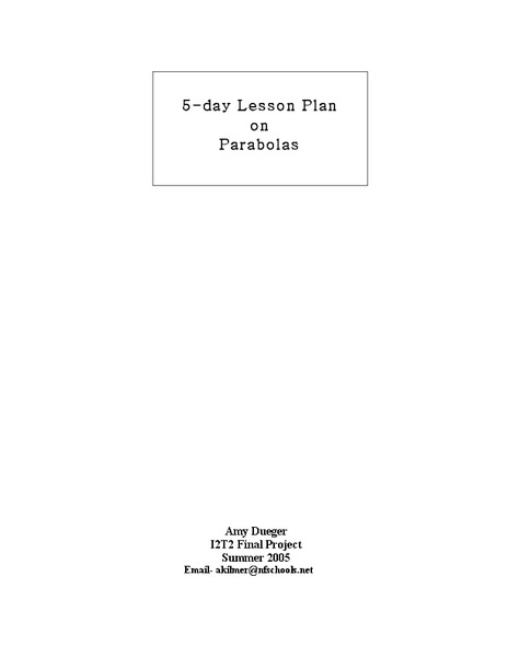 Parabolas Lesson Plan