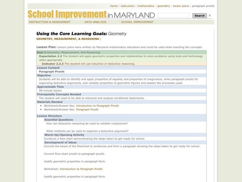 Paragraph Proofs Lesson Plan