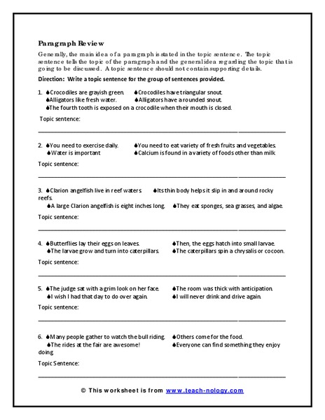 Paragraph Review Worksheet