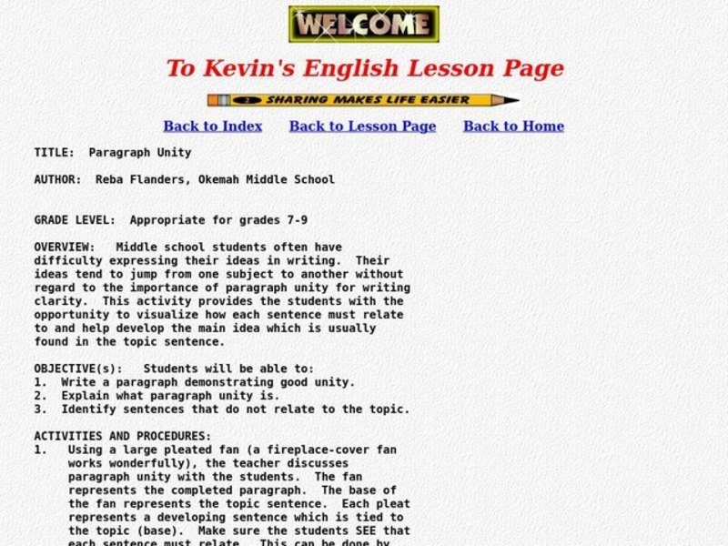 Paragraph Unity Lesson Plan