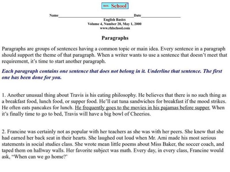 Paragraphs Worksheet
