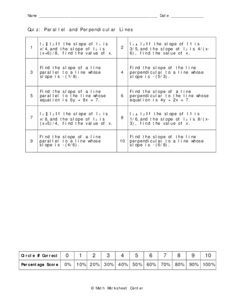 Parallel and Perpendicular Lines Worksheet