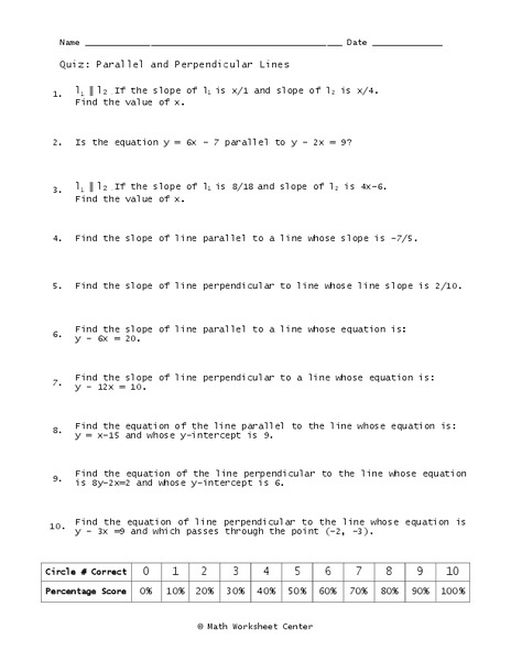 Parallel and Perpendicular Lines Worksheet