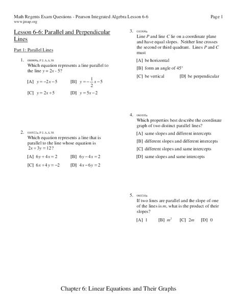 Parallel and Perpendicular Lines Worksheet