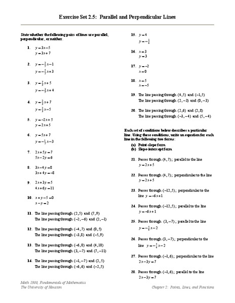 Parallel and Perpendicular Lines Worksheet