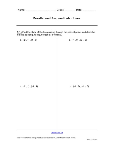 Parallel and Perpendicular Lines Worksheet