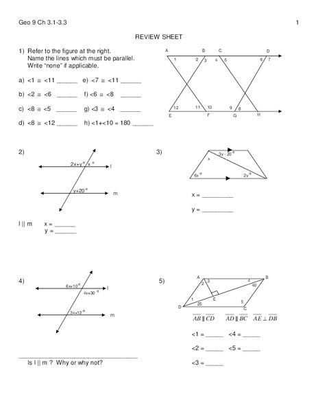Parallel Lines Worksheet