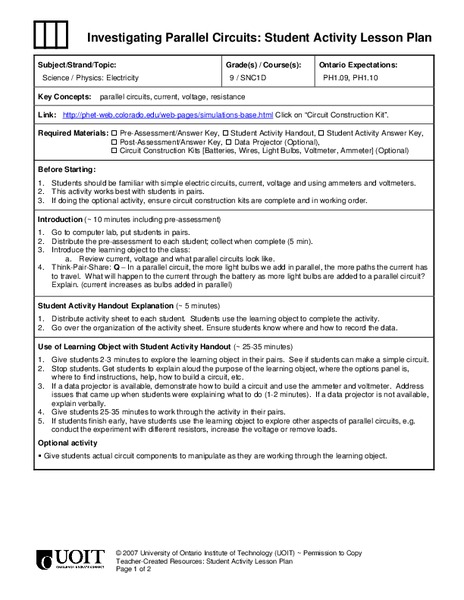 Parallel Circuits Lesson Plan