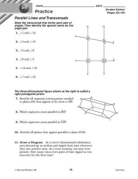 Parallel Lines and Transversals Worksheet