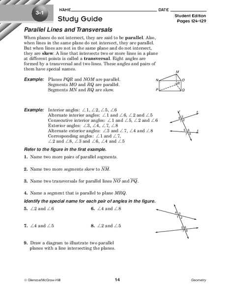 Parallel Lines and Transversals Worksheet