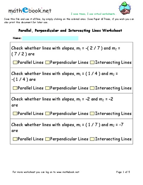 Parallel, Perpendicular and Intersecting Lines Worksheet