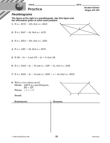 Parallelograms Worksheet