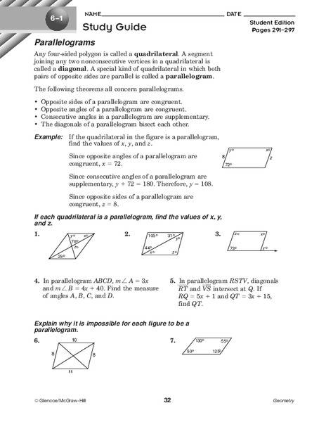 Parallelograms Worksheet