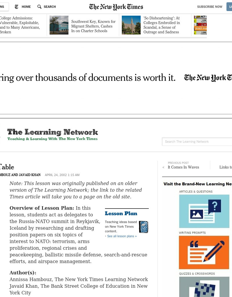 On the Table Lesson Plan