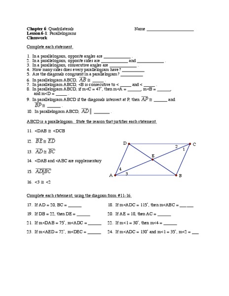 Parallelograms Worksheet