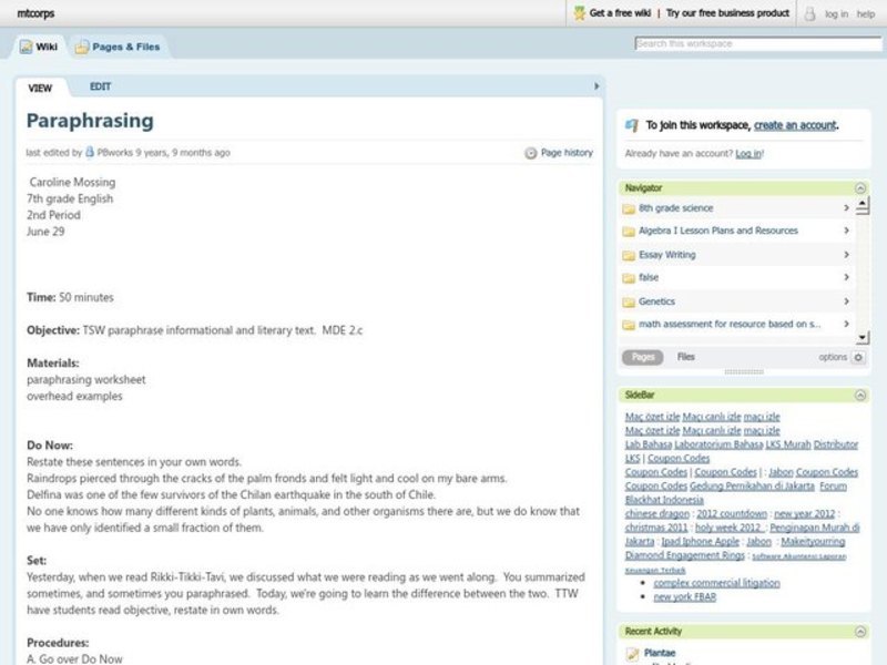 Paraphrasing Lesson Plan