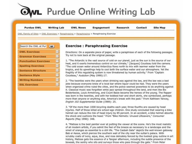 Paraphrasing Worksheet