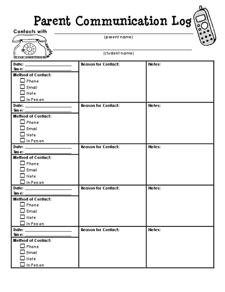 Parent Communication Log Printables