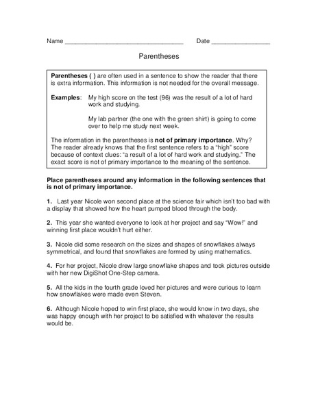 Parentheses Worksheet