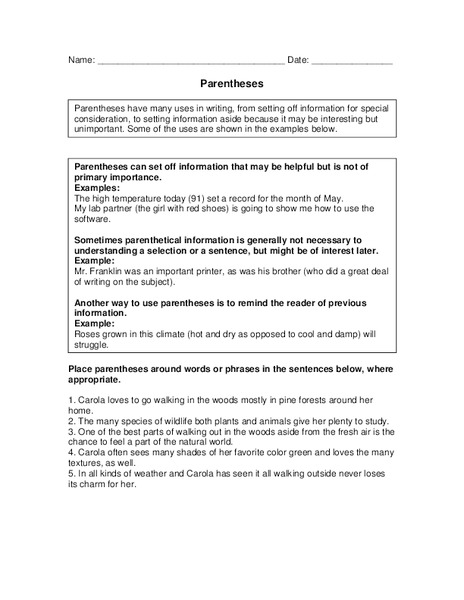 Parentheses Worksheet