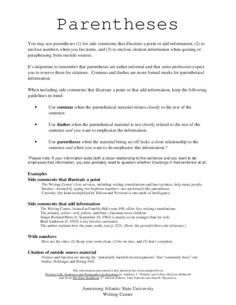 Parentheses Worksheet