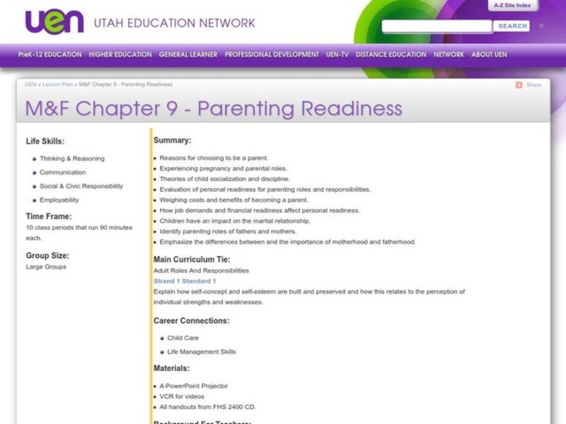 Parenting Readiness Lesson Plan