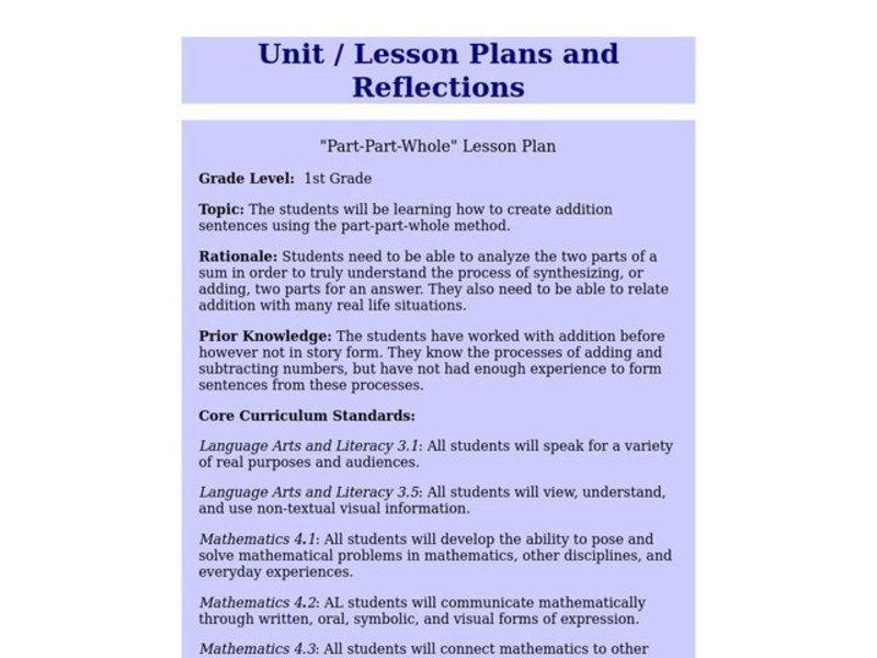 Part-Part-Whole Lesson Plan