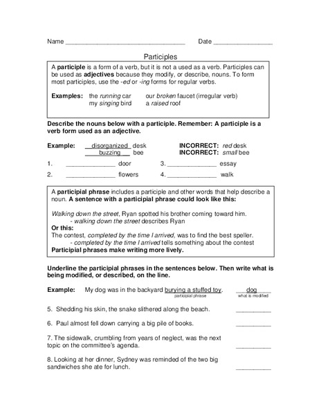 Participles Worksheet