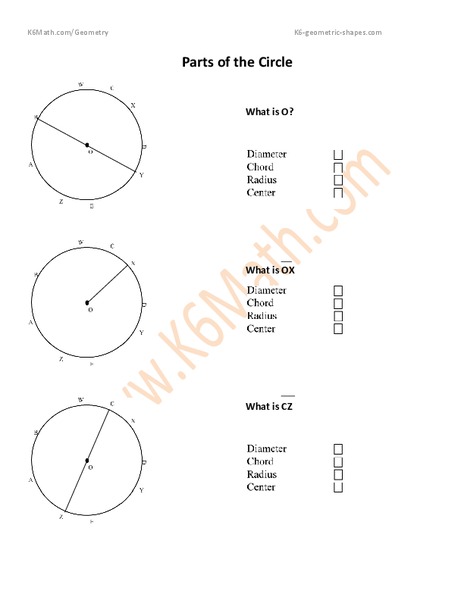 Parts of a Circle Worksheet