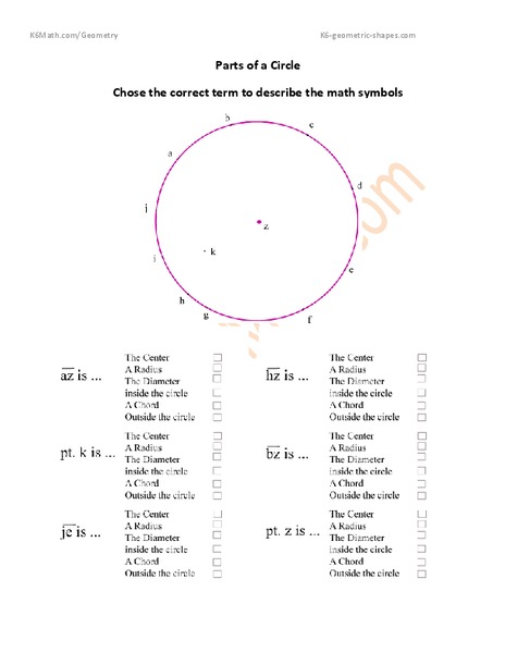 Parts of a Circle Worksheet