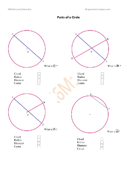 Parts of a Circle Worksheet
