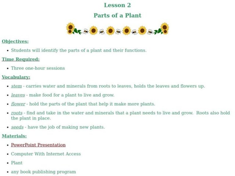 Parts of a Plant Lesson Plan