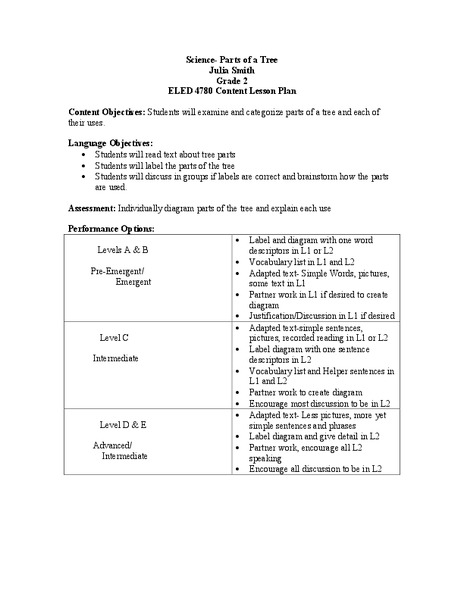 Parts of a Tree Lesson Plan