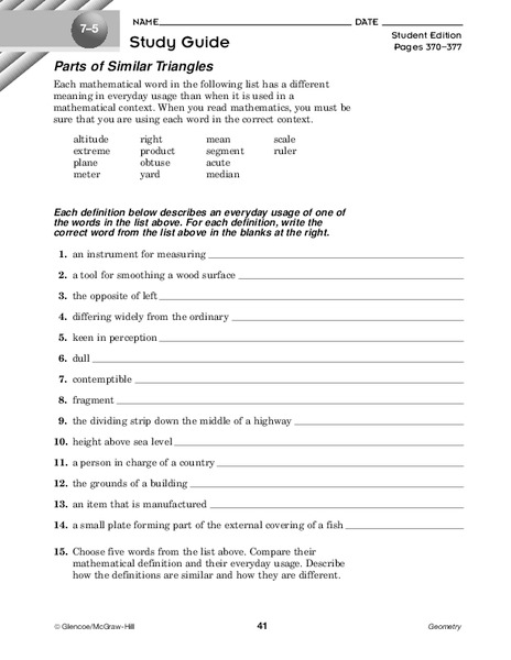 Parts of Similar Triangles Worksheet