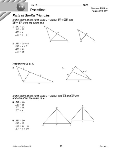 Parts of Similar Triangles Worksheet