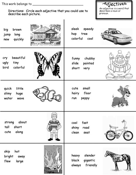 Parts of Speech: Adjectives Worksheet