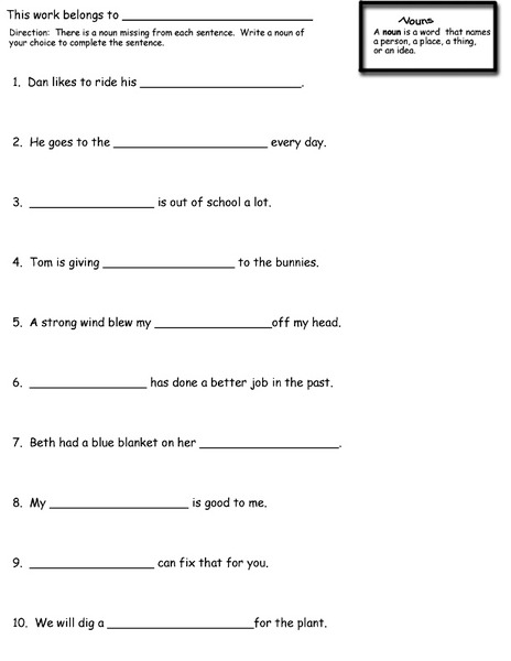 Parts of Speech: Nouns Worksheet