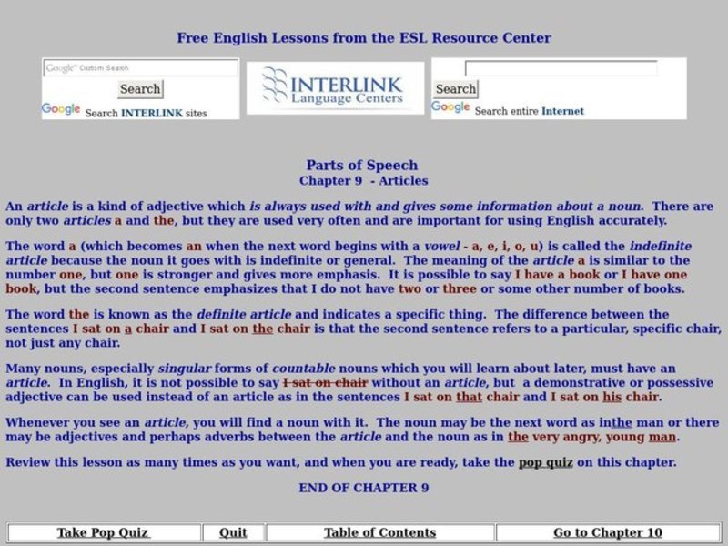 Parts of Speech: articles Interactive