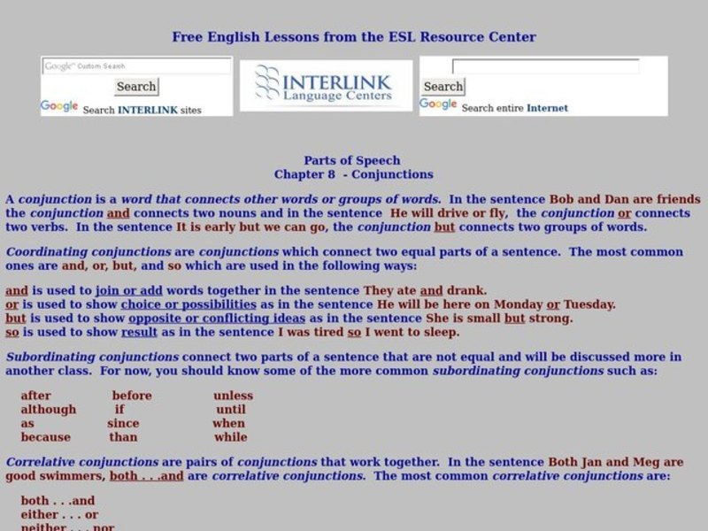 Parts of Speech: Conjunctions Worksheet