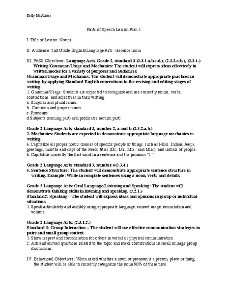 Parts of Speech: Nouns Lesson Plan