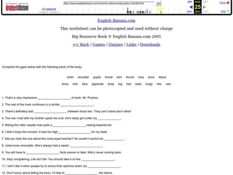 Parts of the Body Worksheet