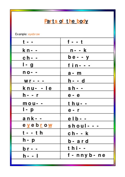 Parts of the Body Worksheet