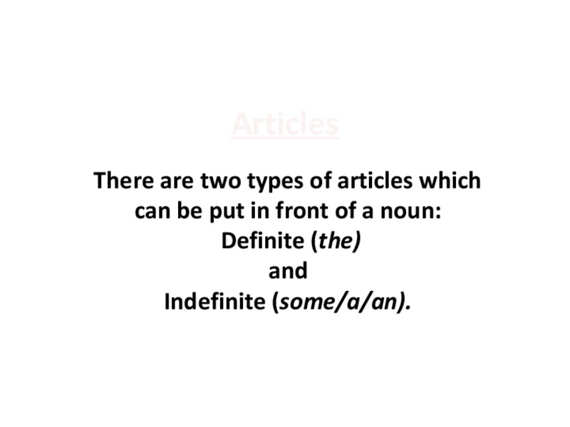 Parts of Speech: Articles PPT