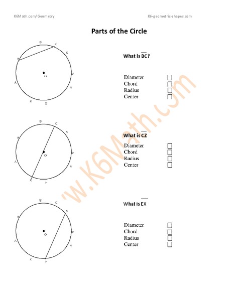 Parts of the Circle Worksheet