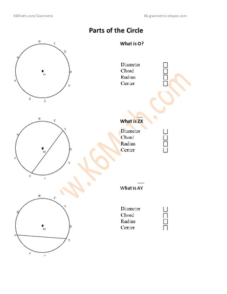 Parts of the Circle Worksheet